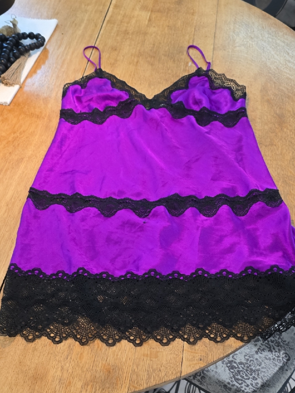 Victoria's Secret Purple Satin Chemise with Black Lace Trim